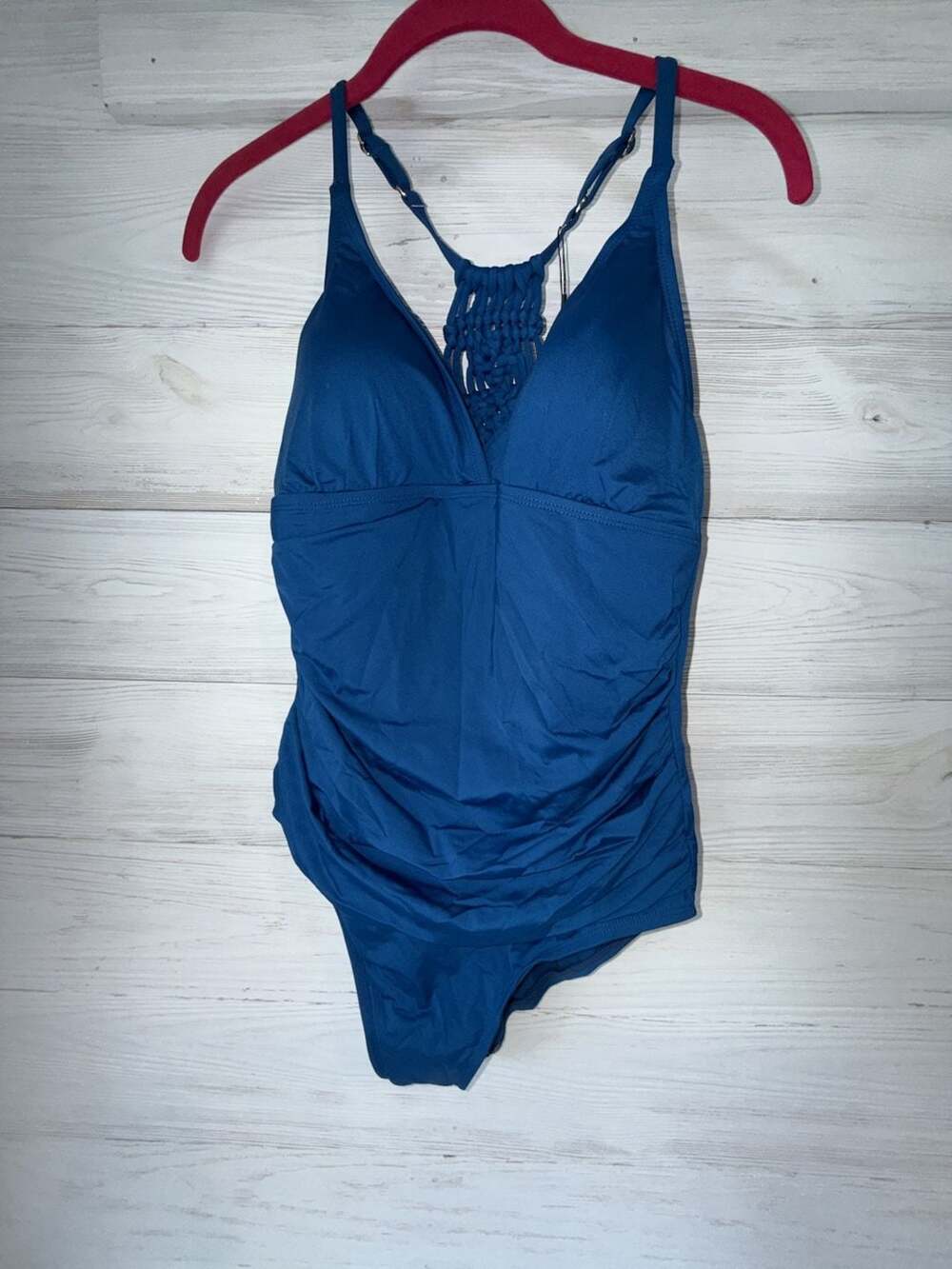 Firpearl Women's Macrame Back One-Piece Swimsuit Blue Size 12